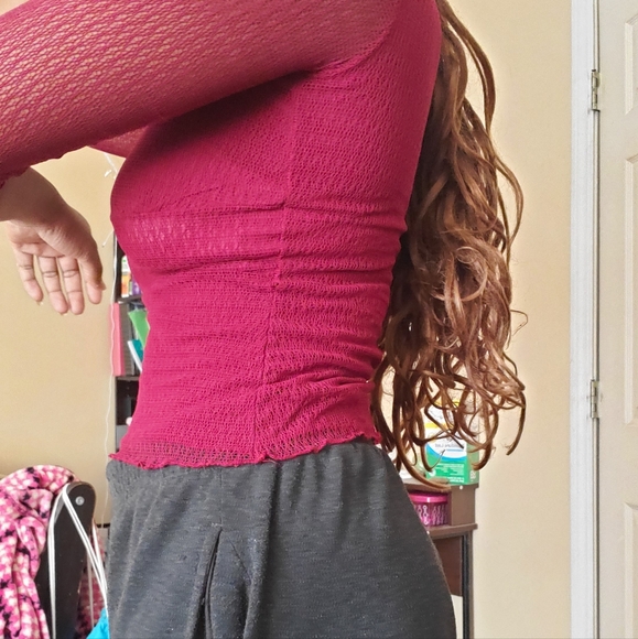 Vintage Ann Ferriday Maroon Pull Over Lace / Mesh / Stretch / Fairy Blouse - Picture 9 of 10